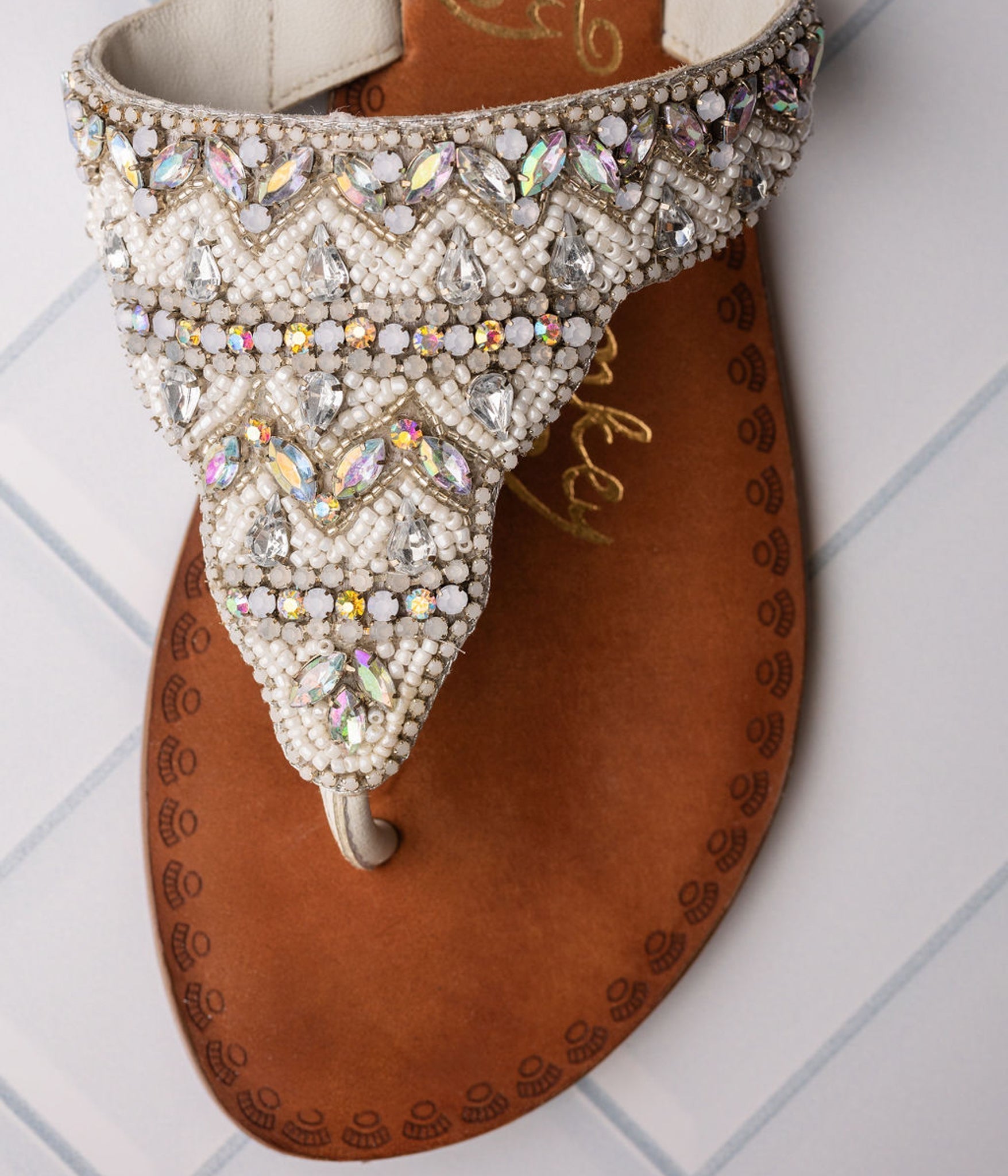 Loving U White Jeweled Bridal Sandals Premium Leather Upper Naughty Monkey